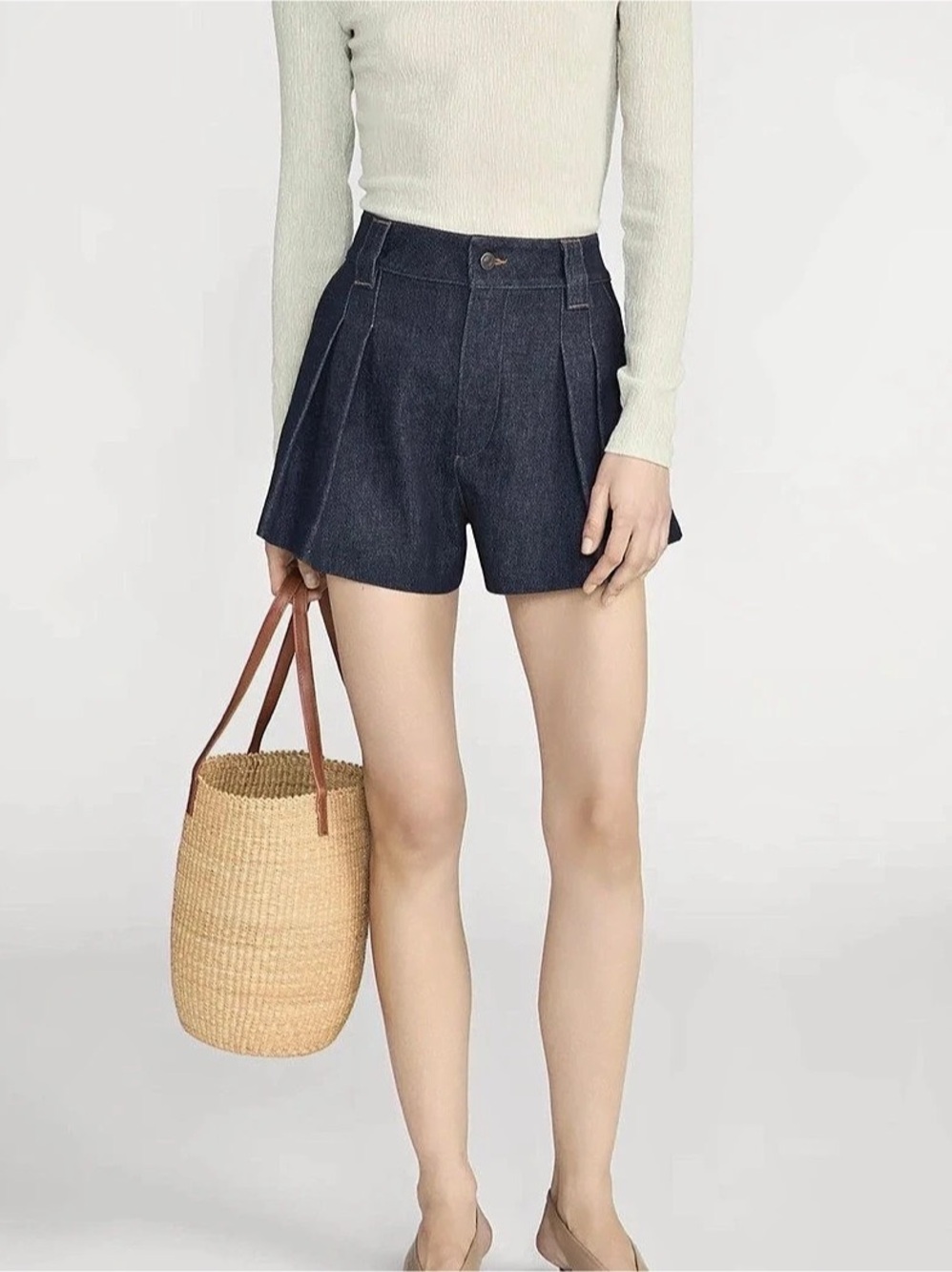 FRAME The Structural Short High-Waist Denim Shorts Blue